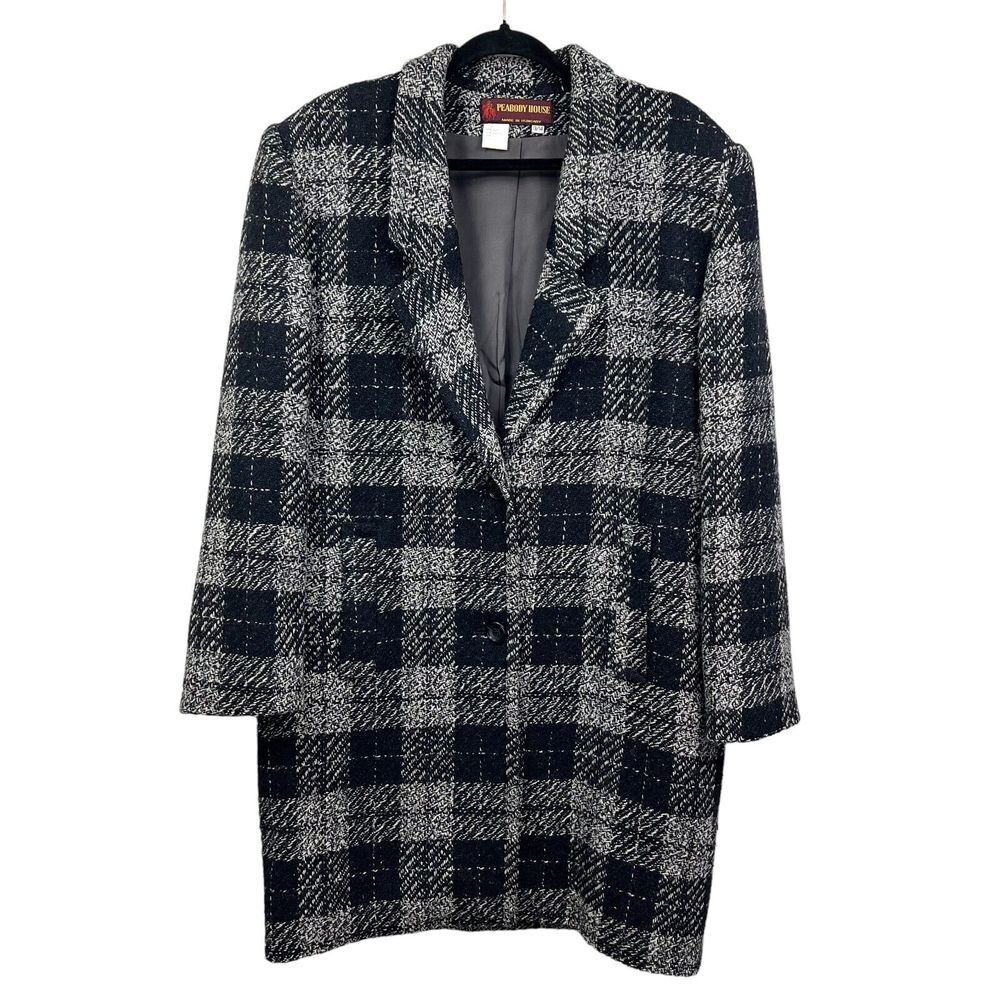 Peabody House Coat Wool Blend 2 Button Window Pane Black Gray Women Size 13/14